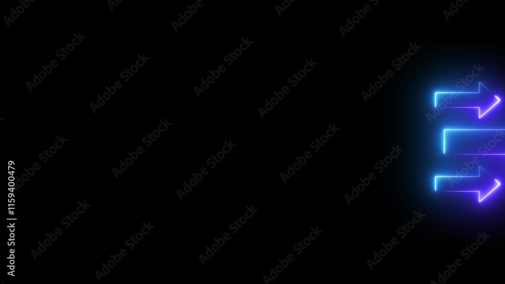 Neon glowing arrow animation, flashing directional arrow loop able overlay isolated on a black background. Neon glowing arrow animation, flashing directional arrow loop able overlay isolated on a black background.