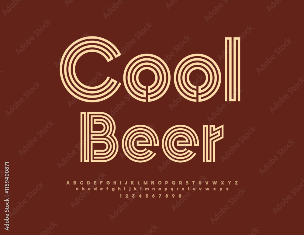 Vector quality Advertisement Cool Beer. Trendy Unique Font. Modern Alphabet Letters and Numbers set. Vector quality Advertisement Cool Beer. Trendy Unique Font. Modern Alphabet Letters and Numbers set.