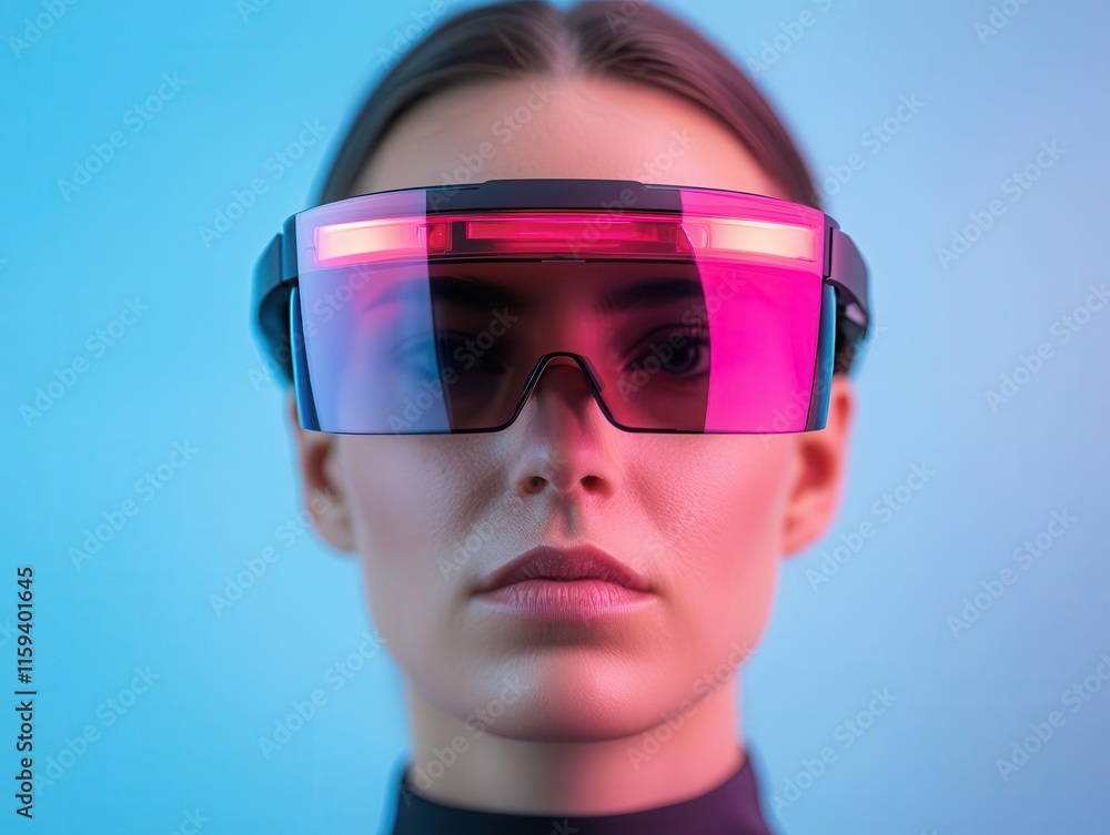 Person using smart glasses to review open banking accounts, augmented reality in finance, smart tech future Person using smart glasses to review open banking accounts, augmented reality in finance, smart tech future