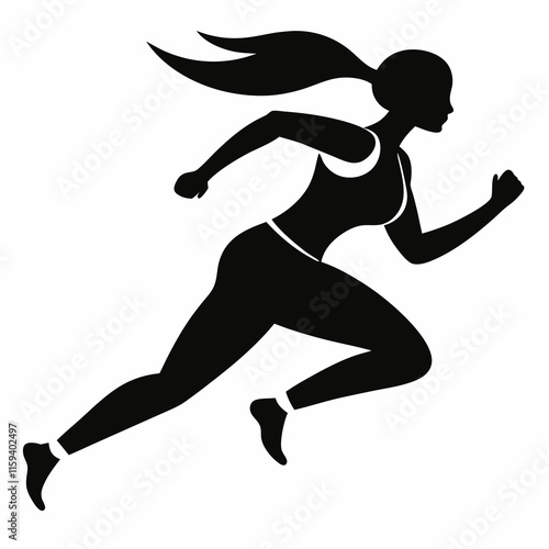 Female Runner Silhouette In White Background