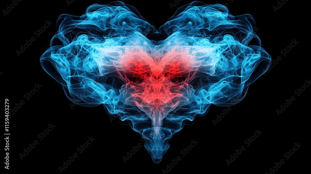Colorful Smoke Heart Shape Art on Black Background for Love Theme Colorful Smoke Heart Shape Art on Black Background for Love Theme