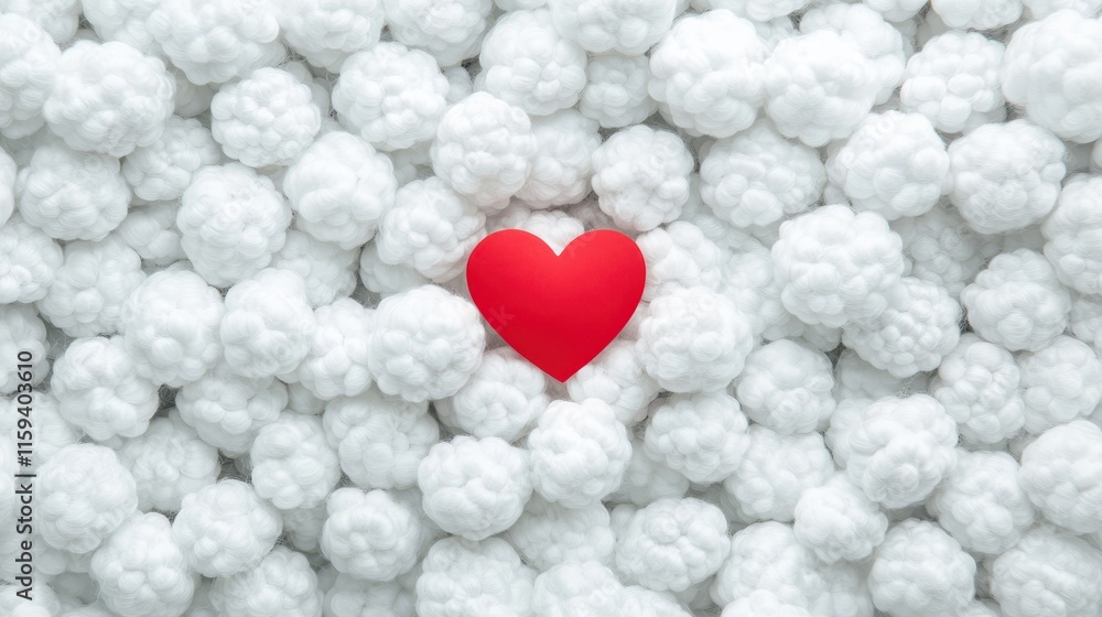 Obraz premium Heart Shape on White Cotton Balls Background for Creative Concepts
