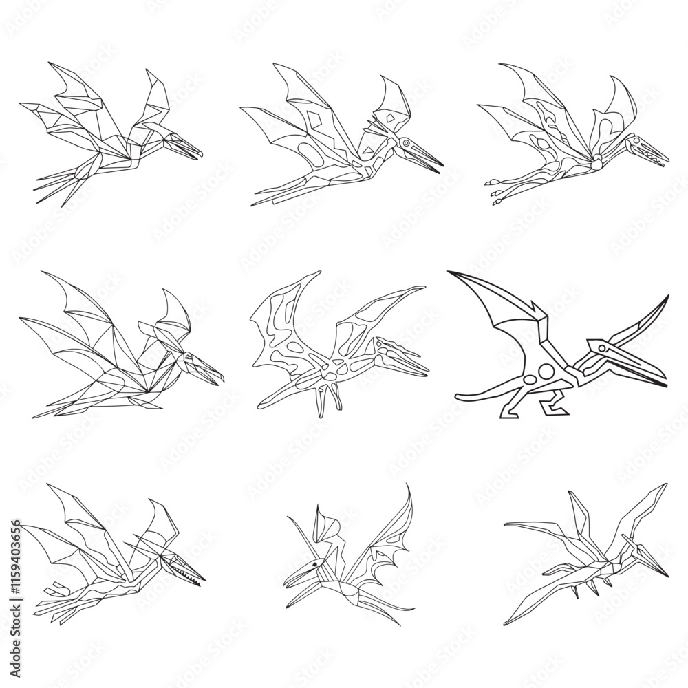 Fototapeta premium Pteranodon coloring page. Cute flat dinosaur isolated on white background