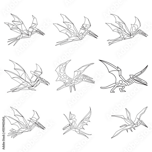 Pteranodon coloring page. Cute flat dinosaur isolated on white background