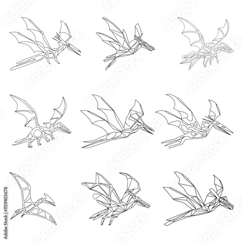 Pteranodon coloring page. Cute flat dinosaur isolated on white background