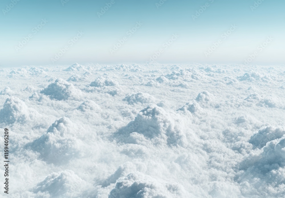 Fototapeta premium 青空の下、厚い雲に覆われた山のような雲海が広がる瞬間