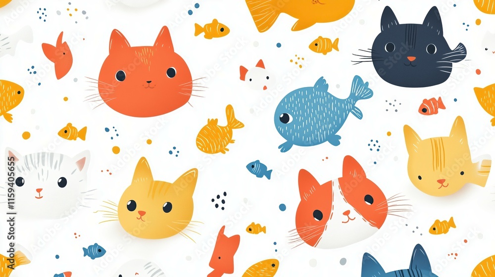 cat and fish pattern Can be used in many ways cat and fish pattern Can be used in many ways