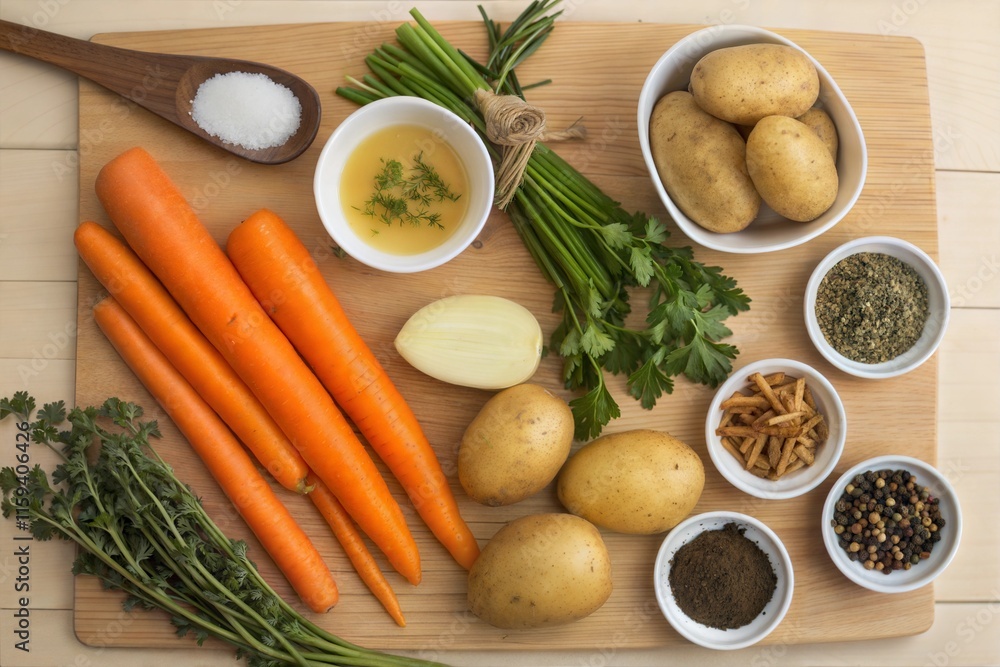 Vegetables and spices on a wooden board Vegetables and spices on a wooden board