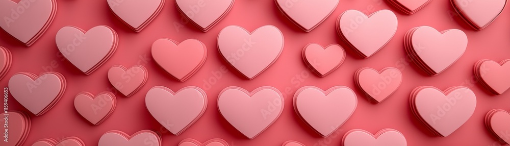 A vibrant array of pink hearts arranged on a soft pink background, symbolizing love and affection. A vibrant array of pink hearts arranged on a soft pink background, symbolizing love and affection.