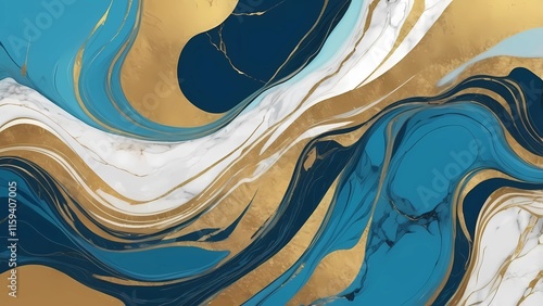 Abstract blue and golden marble texture background, blue luxury background