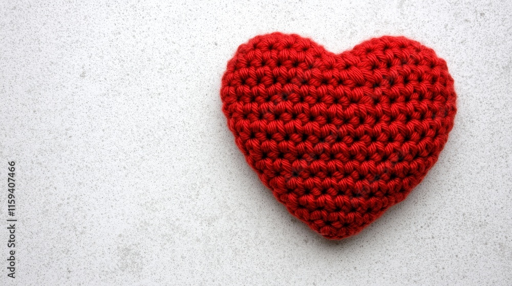 Obraz premium Handcrafted Red Crochet Heart on Light Background for Love Theme