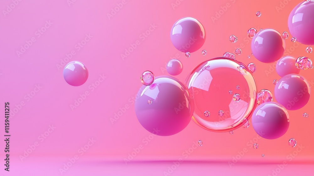 Floating pink spheres in an abstract composition on a pastel background