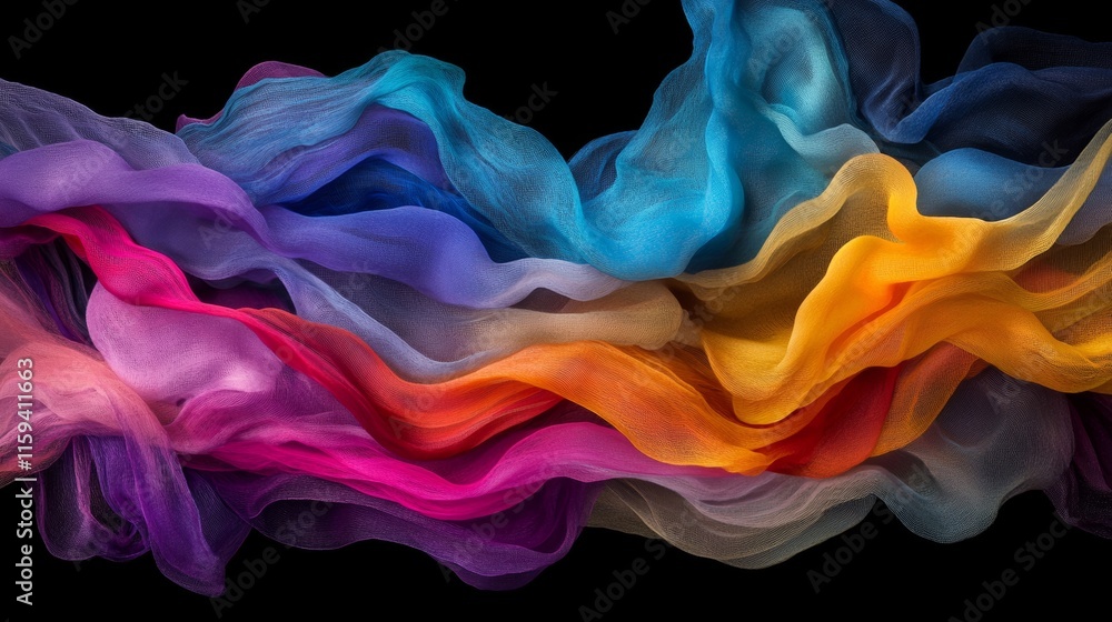 Fototapeta premium Abstract Flowing Fabric in Vibrant Colors Creating a Dreamy and Ethereal Background for Creative Design and Art Projects