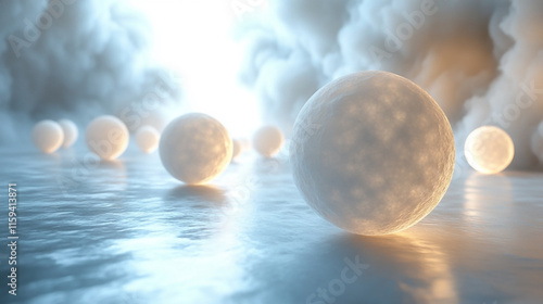 White orbs in white background for elegant backdrops.