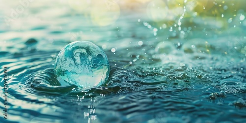 Wallpaper Mural Raindrops splashing on a water surface, capturing the reflection of our planet Earth. The ripples create an abstract image with droplets and bubbles. Torontodigital.ca