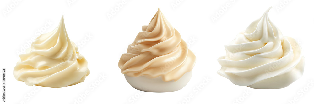 A Set of Creamy Dollop of Soft White Cream Isolated on Transparent Background A Set of Creamy Dollop of Soft White Cream Isolated on Transparent Background