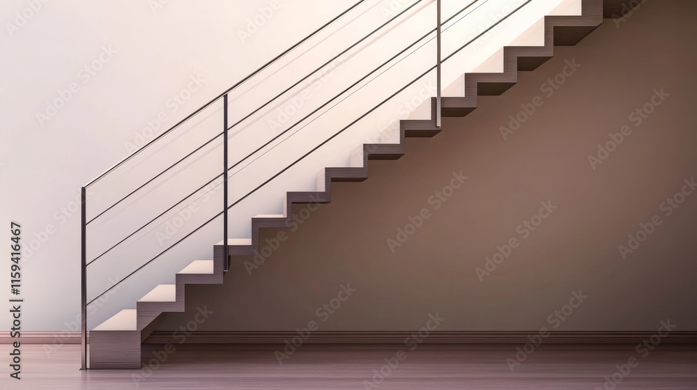 Modern minimalist staircase with minimal railings. Featuring a clean, open design with sleek lines Modern minimalist staircase with minimal railings. Featuring a clean, open design with sleek lines