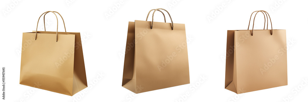A Set of Stylish Eco-friendly Paper Shopping Bags with Minimalist Design Isolated on Transparent Background A Set of Stylish Eco-friendly Paper Shopping Bags with Minimalist Design Isolated on Transparent Background