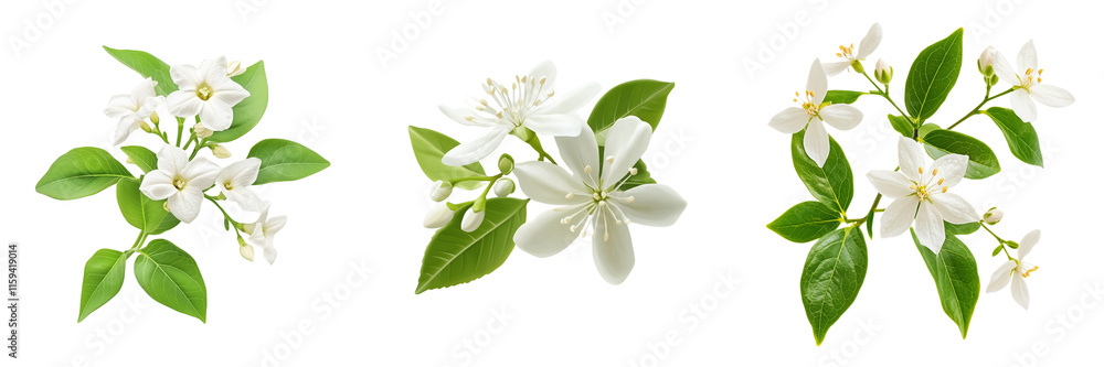 A Set of Jasmine Flower with Beautiful Delicate Petals in Full Bloom Isolated on Transparent Background A Set of Jasmine Flower with Beautiful Delicate Petals in Full Bloom Isolated on Transparent Background