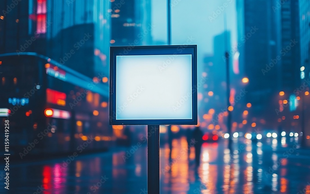 Blank Illuminated Sign In City Street At Night. Blank Illuminated Sign In City Street At Night.