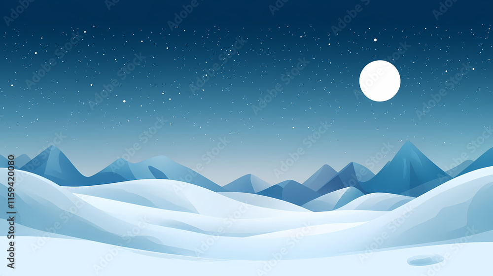 Obraz premium Icy, moonlit landscape with twinkling stars and abstract, cold blue background, icy, twinkling, stars. Moonlit. Illustration