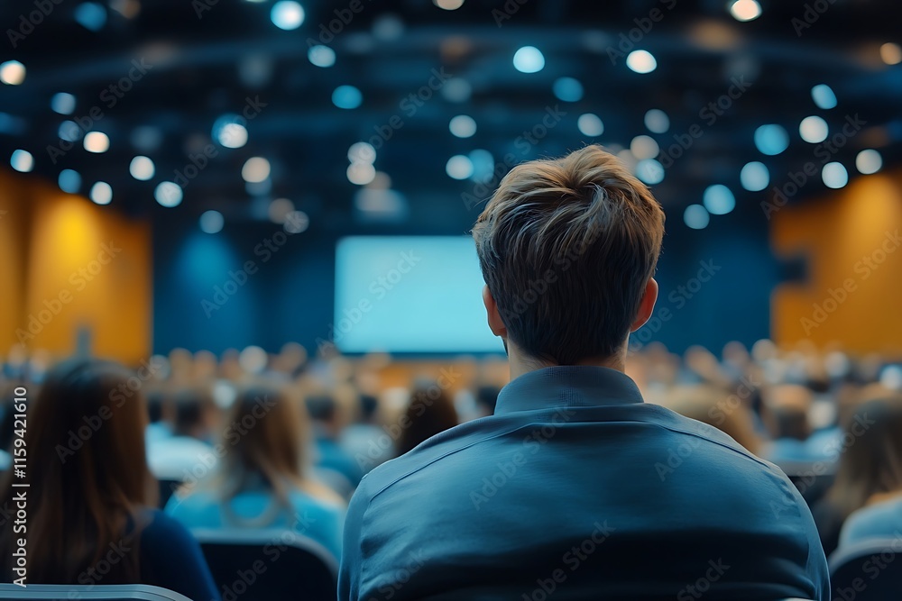 Large Conference Audience Man Seated Presentation Large Conference Audience Man Seated Presentation