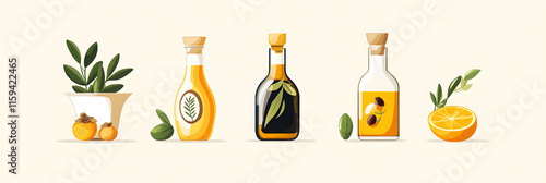 Wallpaper Mural  illustration of olive oils, citrus fruits, and herbs in glass bottles on a light background, symbolizing freshness, natural ingredients, and healthy living.

 Torontodigital.ca
