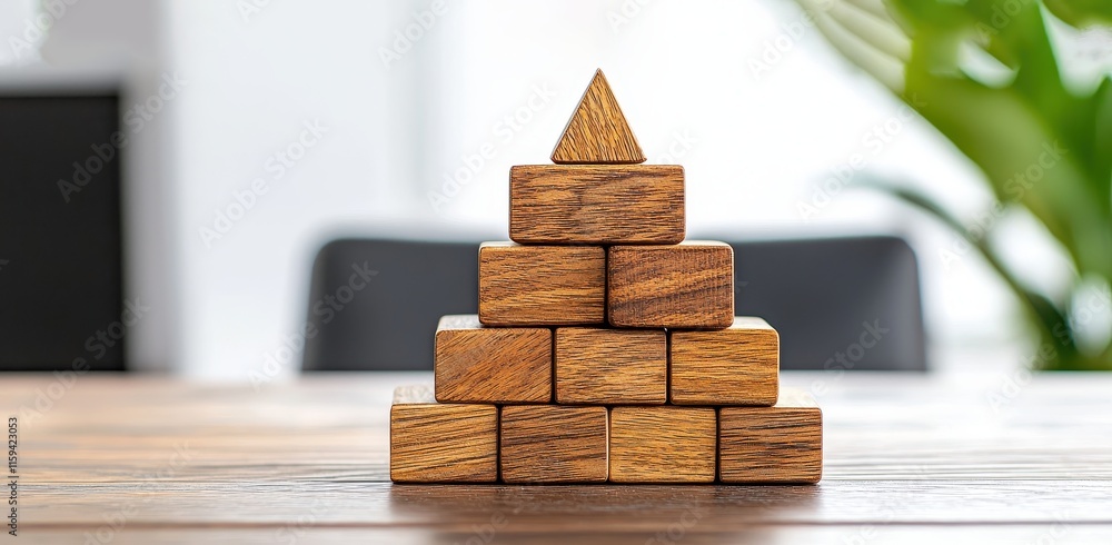 Developing digital skills minimalist wooden block pyramid for conceptual home office training Developing digital skills minimalist wooden block pyramid for conceptual home office training