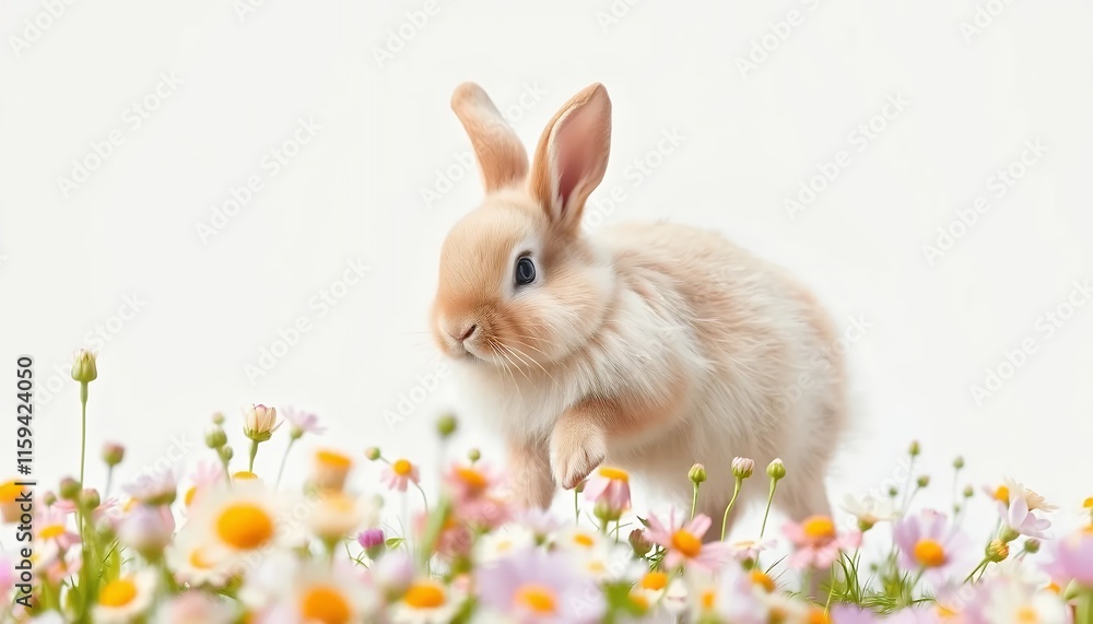 Adorable Bunny in Springtime Daisies - a Soft, Gentle Image Adorable Bunny in Springtime Daisies - a Soft, Gentle Image