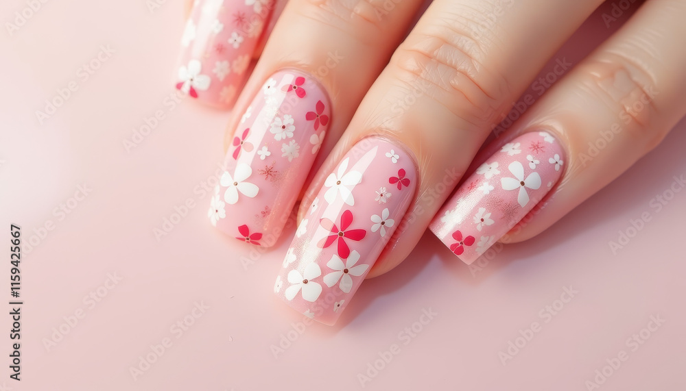 Abstract Pink Floral Nails Design Abstract Pink Floral Nails Design