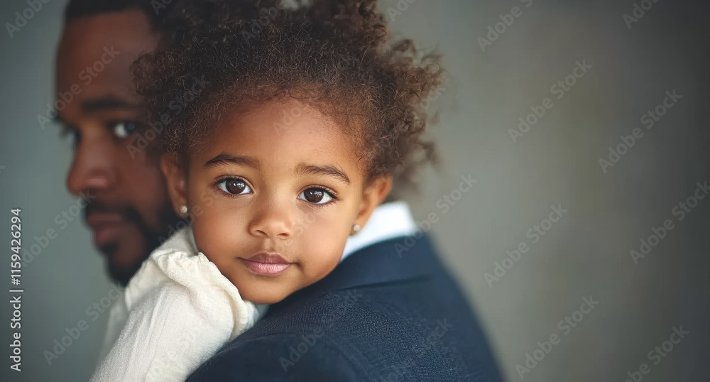 Loving portrait of a child embracing her protective father Loving portrait of a child embracing her protective father