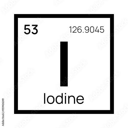 Iodine chemical element of the periodic table. Vector isolated symbol I