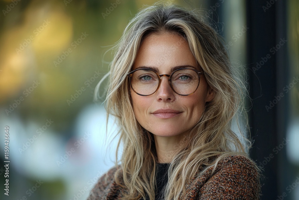 A lovely middle-aged woman with spectacles enjoying the garden. A lovely middle-aged woman with spectacles enjoying the garden.
