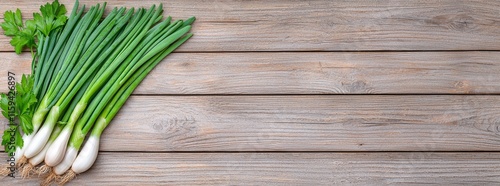 Sweet Garleek against a wooden backdrop. Gourmet cuisine, culinary creativity, sustainable farming, experimentation, fusion idea. Banner. photo