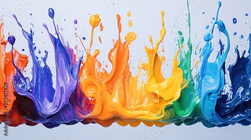 Colorful paint splashes create dynamic waves, showcasing vibrant photo