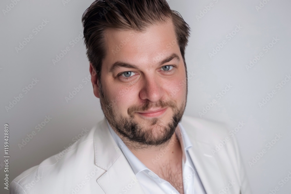 Handsome man wearing a white blazer with confidence. Handsome man wearing a white blazer with confidence.