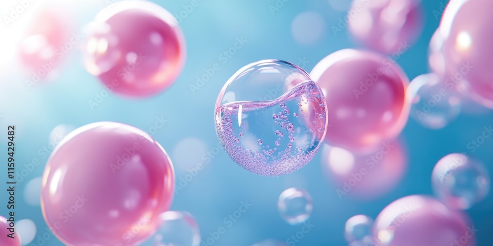 Abstract pink bubbles floating and blending with bokeh light effects. Soft focus background for use in creative design, advertising or photography. Abstract pink bubbles floating and blending with bokeh light effects. Soft focus background for use in creative design, advertising or photography.