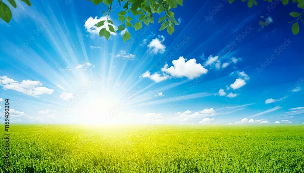 blue sky and green grass in the spring or summer