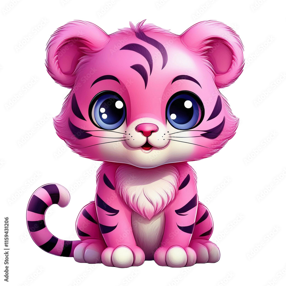 pink Cartoon Tiger 3D isolated transparent background