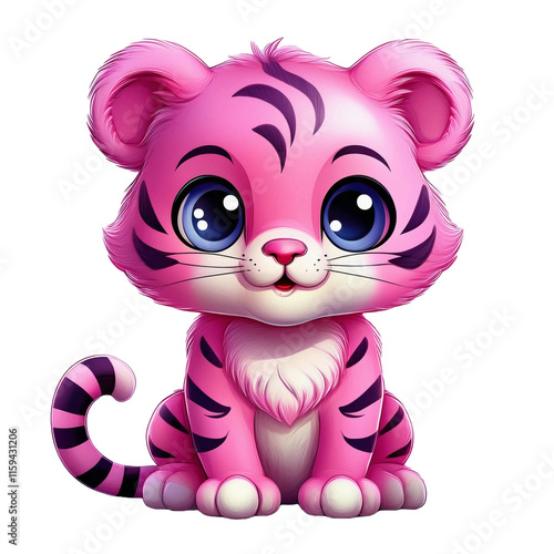Obraz na płótnie pink Cartoon Tiger 3D isolated transparent background w salonie