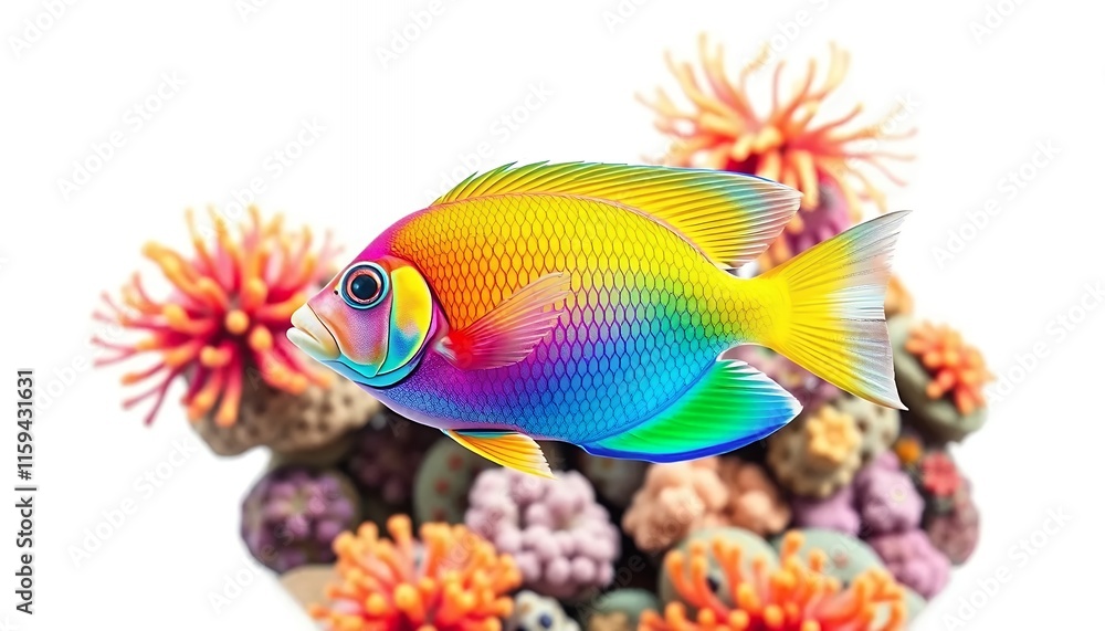 Rainbow Fish in Vibrant Coral Reef - a Whimsical Underwater Scene Rainbow Fish in Vibrant Coral Reef - a Whimsical Underwater Scene