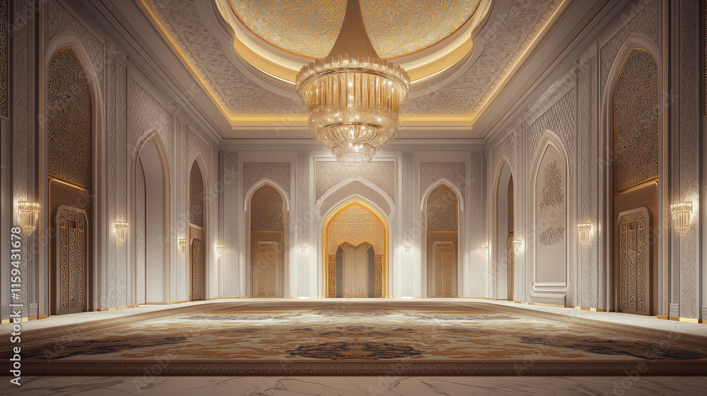 Fototapeta premium 3D rendered interior of a majestic mosque, Islamic background.