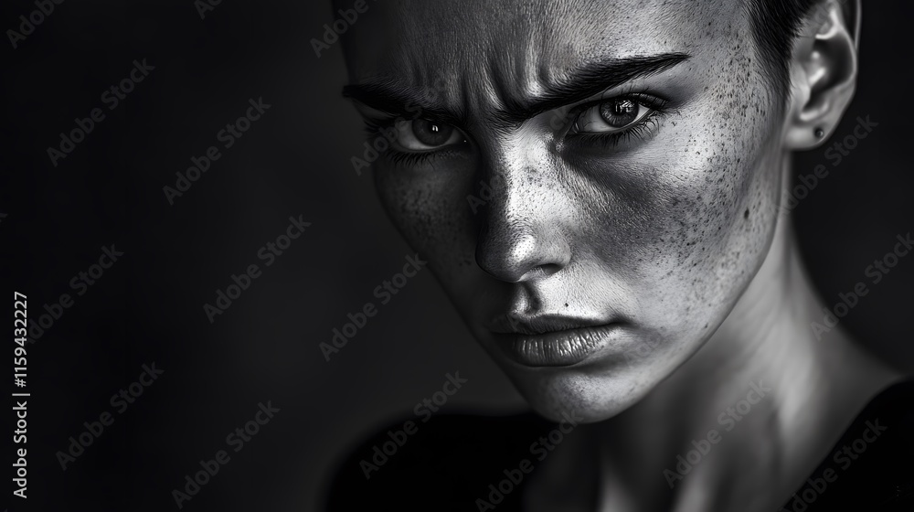 Obraz premium A dramatic black and white portrait of a person