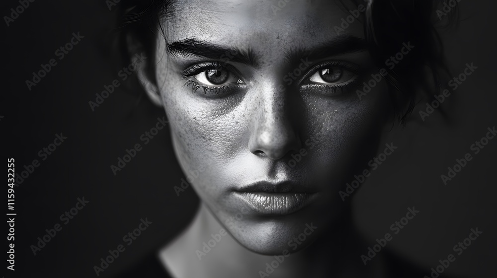 A dramatic black and white portrait of a person A dramatic black and white portrait of a person