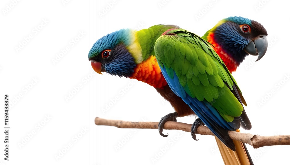 Rainbow Lorikeets - Vibrant Duo on Branch, Vivid Tropical Artwork
