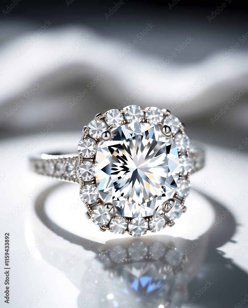 Fototapeta premium Dazzling Diamond Halo Ring: Elegant Sparkle and Sophistication