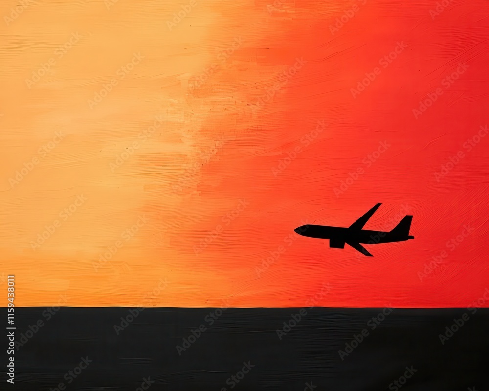 Highaltitude airplane cruising through golden light, with sunset colors painting the sky Highaltitude airplane cruising through golden light, with sunset colors painting the sky