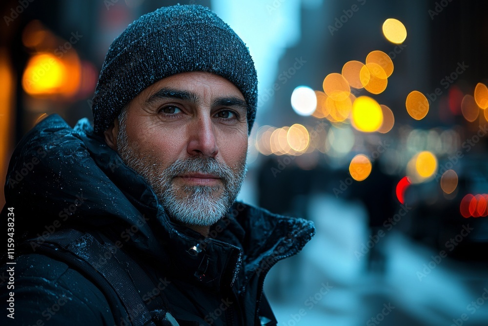 An evening scene featuring a homeless man in an urban setting. An evening scene featuring a homeless man in an urban setting.