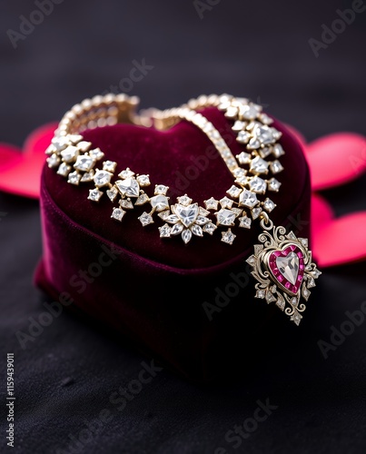 Dazzling Diamond Necklace: Heart-Shaped Design in Romantic Setting