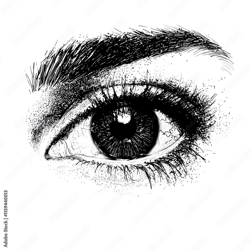 Obraz premium Close-up monochrome sketch of a human eye.